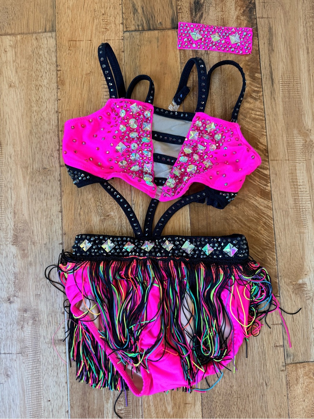 Jazz/Tap Kids Hot Pink Rhinestone Dance Costume with Fringe